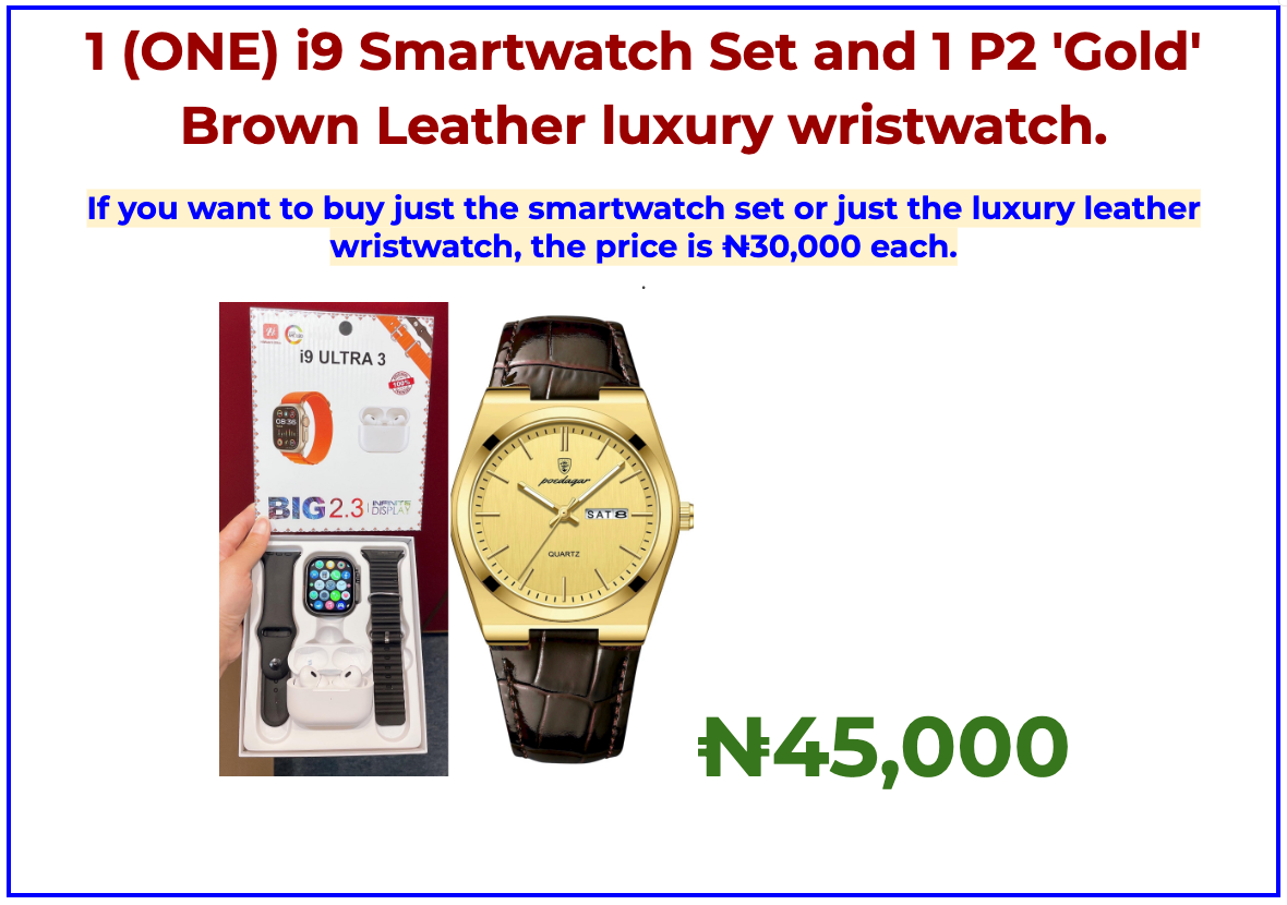 (ONE) i9 Smartwatch Set and 1 ​P2 'Gold' Brown Leather luxury​ wristwatch